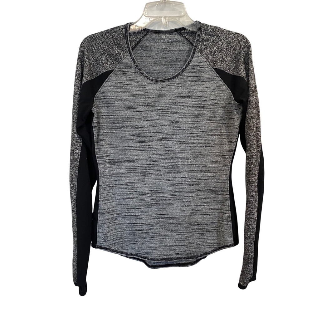 Athleta Womens Small Grey Space Dye Long Sleeve Performance Top Thumbholes